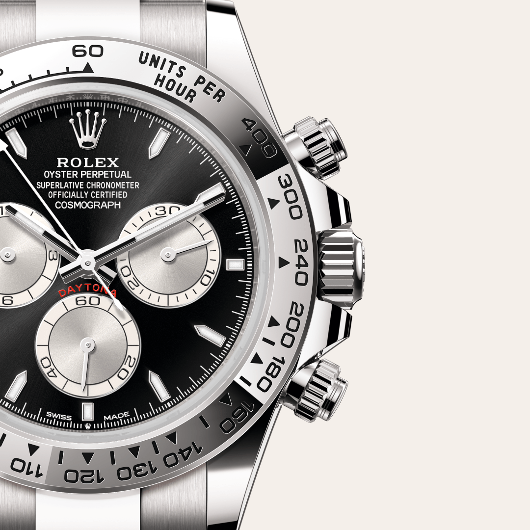 Rolex Cosmograph Daytona watch, specifically a 40mm model in 18 ct white gold