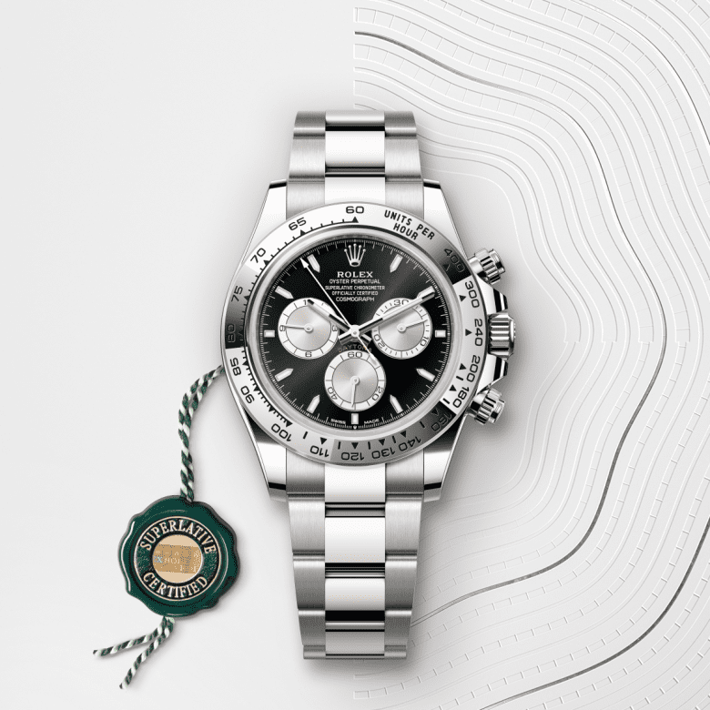 Rolex Cosmograph Daytona watch, specifically a 40mm model in 18 ct white gold