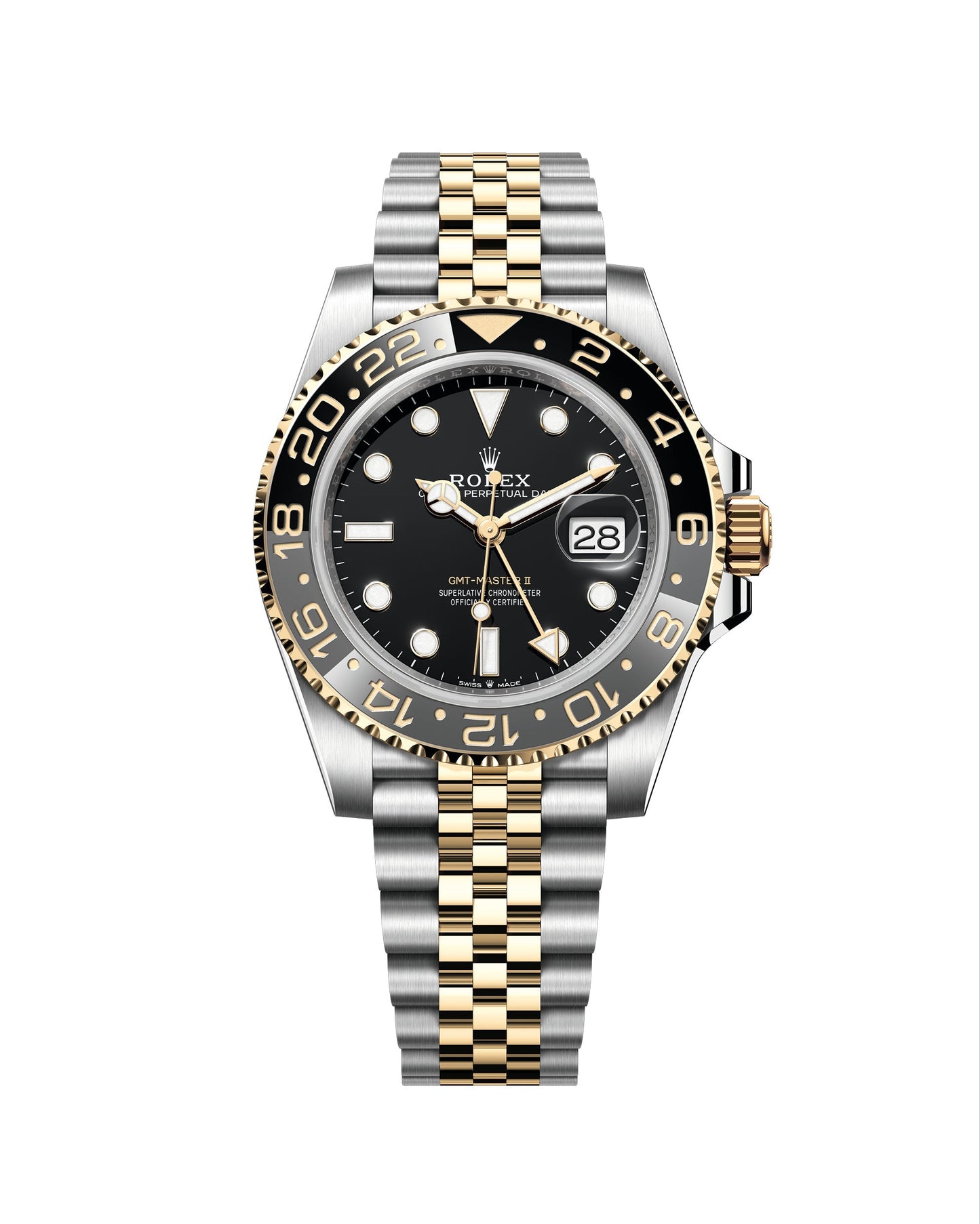 GMT-Master II in Oystersteel and yellow gold with a black dial and a Jubilee bracelet.