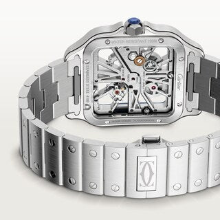 Cartier Santos de Cartier Skeleton watch, specifically the large model with green lacquer WHSA0028