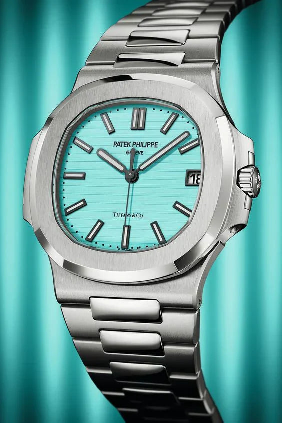 Nautilus 5711/1A-018 watch with a Tiffany & Co. blue dial.