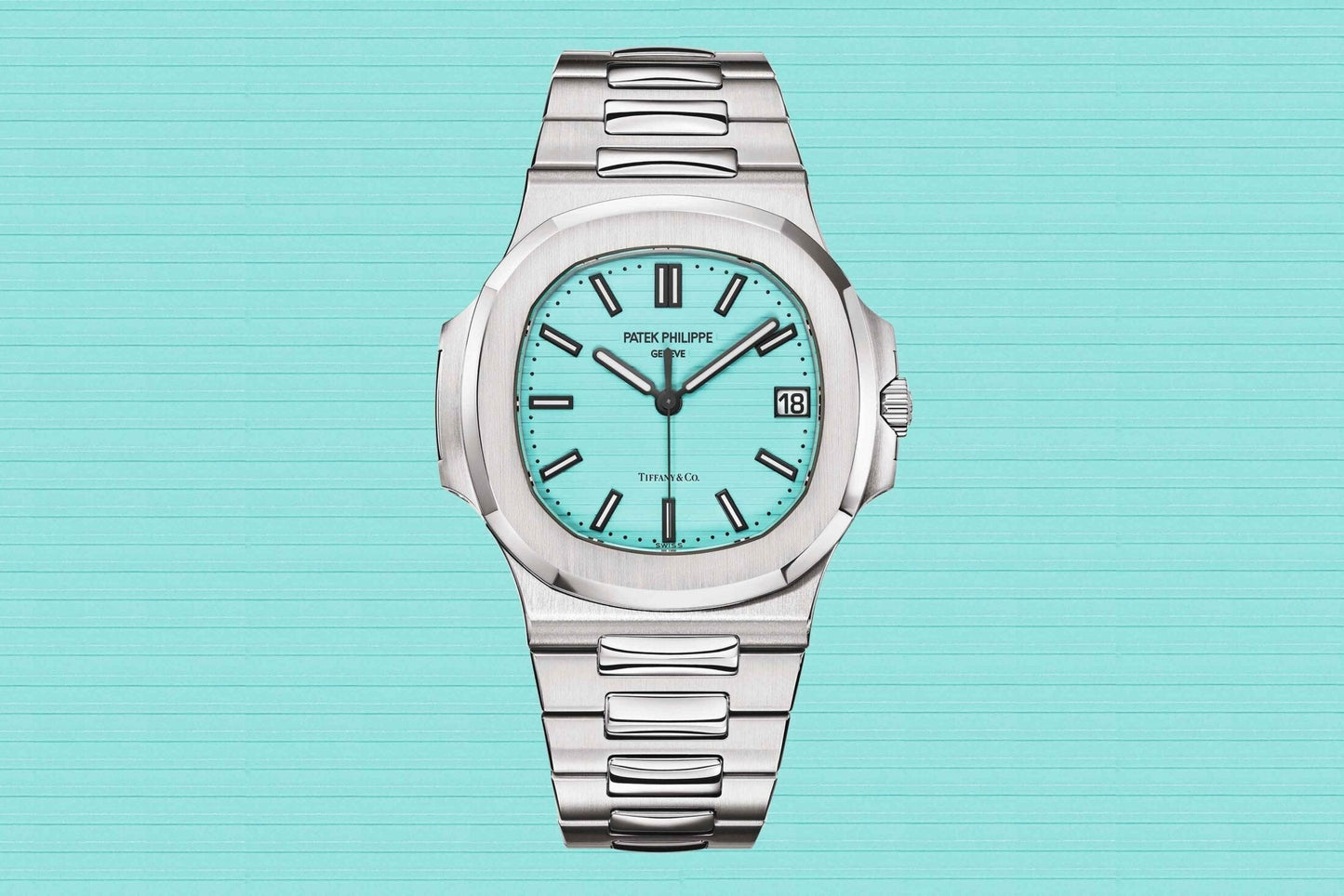 Nautilus 5711/1A-018 watch with a Tiffany & Co. blue dial.