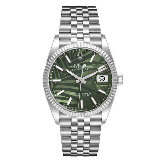 Datejust Oystersteel and white gold Olive-green palm motif dial Jubilee bracelet