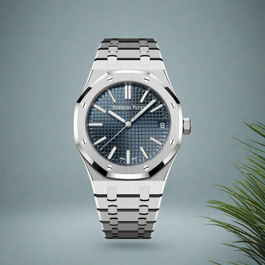 AP Royal Oak Chronograph 26331ST with a blue "Grande Tapisserie" dial and a stainless steel case and bracelet.