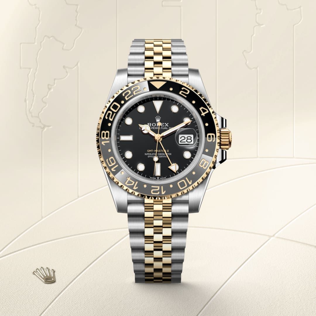 GMT-Master II in Oystersteel and yellow gold with a black dial and a Jubilee bracelet.