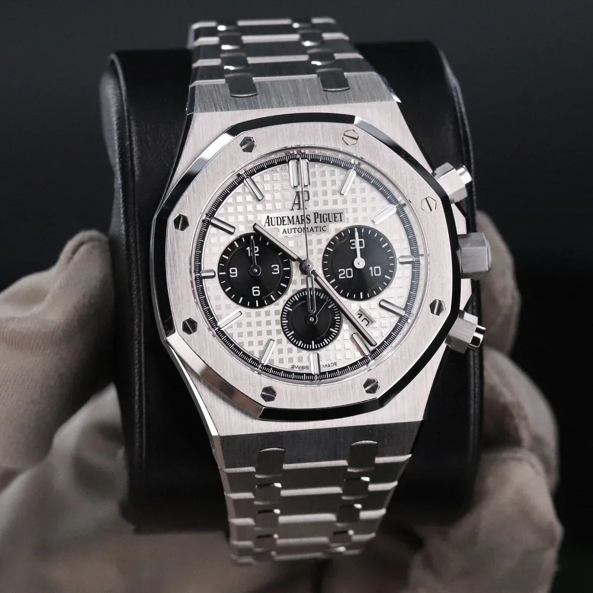 Audemars Piguet Royal Oak Chronograph watch, likely reference 26331ST, with a white or silver-toned dial