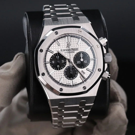 Audemars Piguet Royal Oak Chronograph watch, likely reference 26331ST, with a white or silver-toned dial